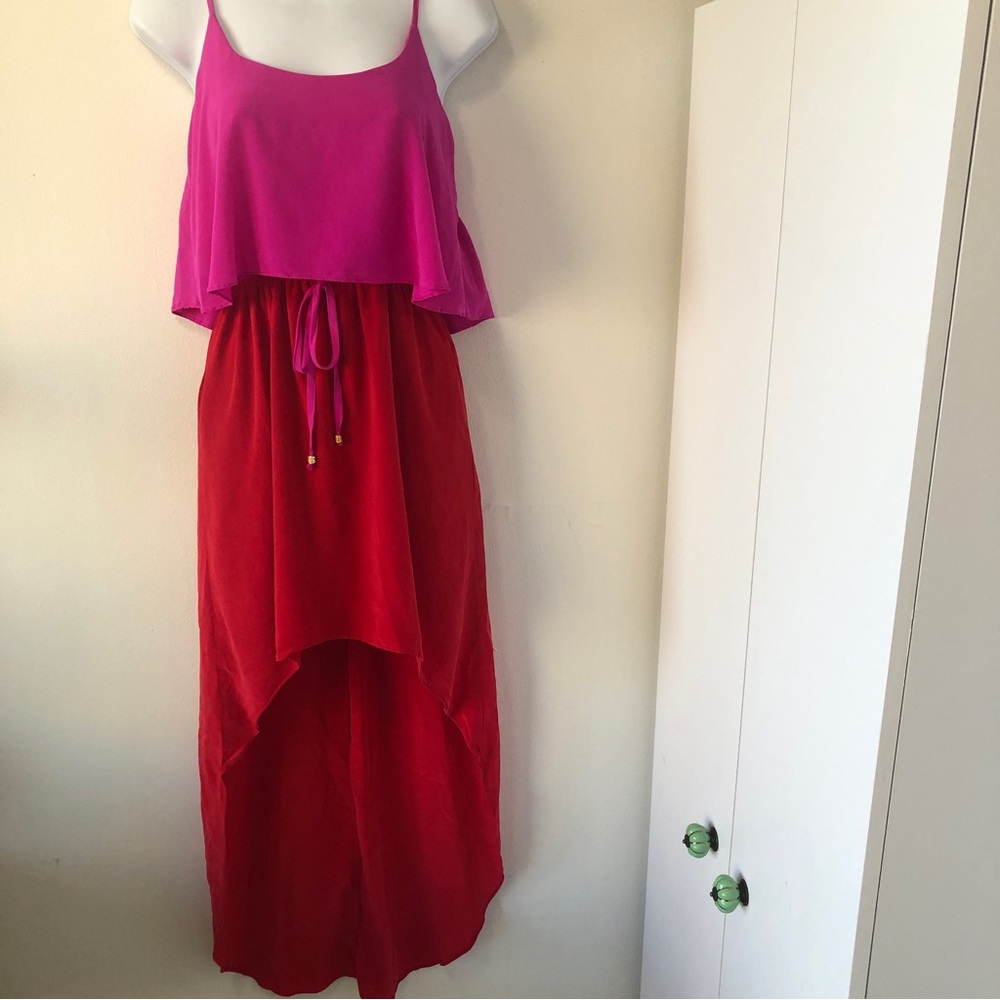 Single 100%‎ Silk High-Low Dress Magenta/Red - Sz XS - EUC